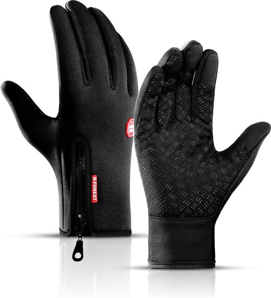 Foto: Fietshandschoenen zwart fleece handschoenen met ritssluiting mountainbike winter maat l