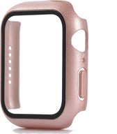 Full Cover Tempered Glass Screen Protector Cover Case Bumper Hoesje Geschikt Voor Apple Watch Series 4/5/6/SE 44 mm - rose goud - duopack - set van 2 stuks