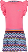 4PRESIDENT Meisjes jurk - Neon Pink/Zigzag AOP - Maat 98 - Meisjes jurken