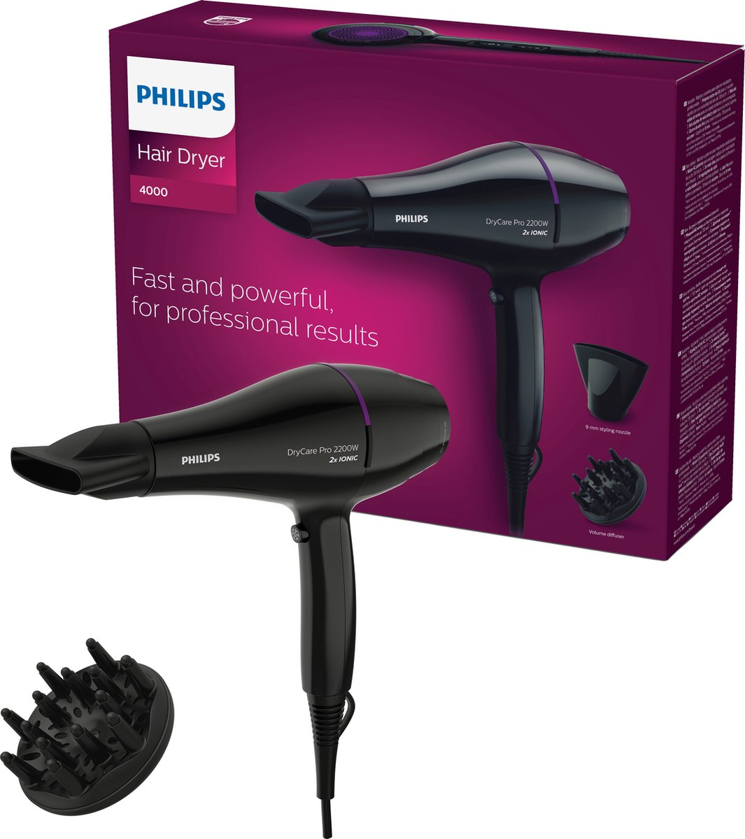 Philips DryCare Sèche-cheveux Pro, moteur AC puissant, 2 200 W de puissance  | bol