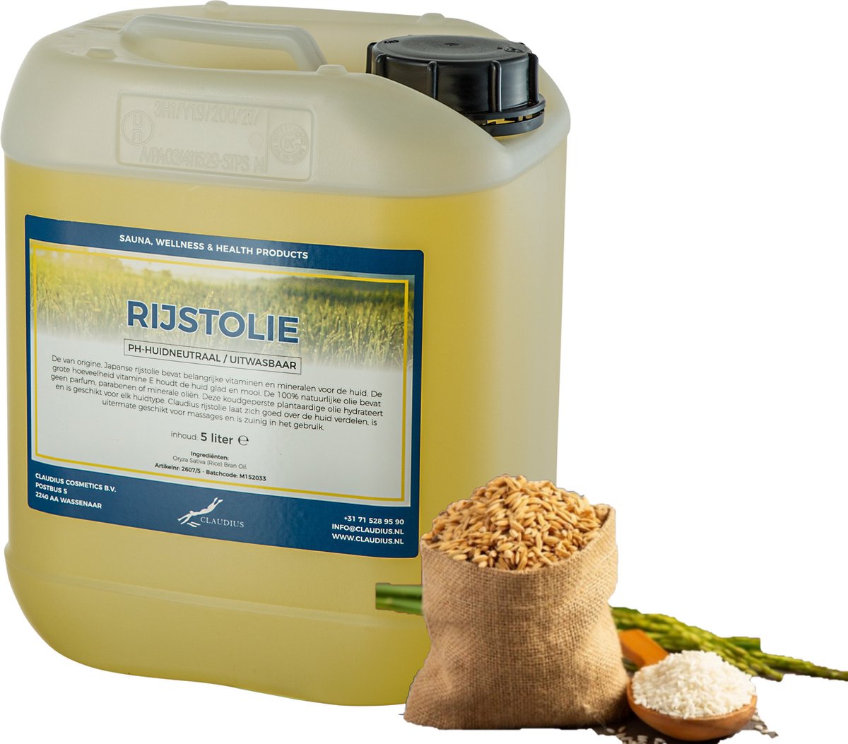 Goedkoopste Rijstolie 5 liter - 100 natuurlijk en koud geperst - goed voor huid, haar en lichaam