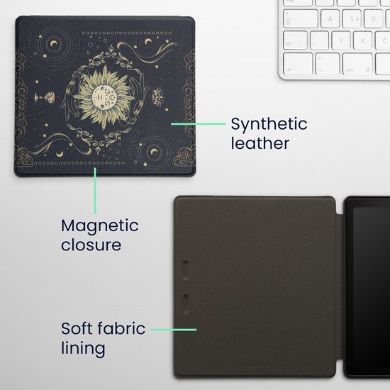 kwmobile e-reader hoesje geschikt voor Amazon Kindle Oasis 10. Generation hoes - E reader flip case met magnetische sluiting - Ereader cover - Tarotkaart design in donkerblauw / geel / zwart van Merkloos — afbeelding 3