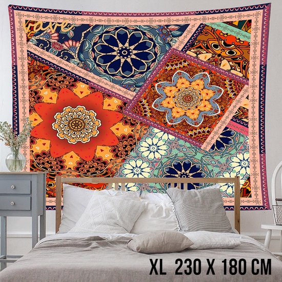 Allernieuwste® Urban Loft Wandkleed XL Groot Mandala Mix Wandtapijt Wanddecoratie Muurkleed Tapestry - Boho Mandala Hippie - Kleur - 230 x 150 cm