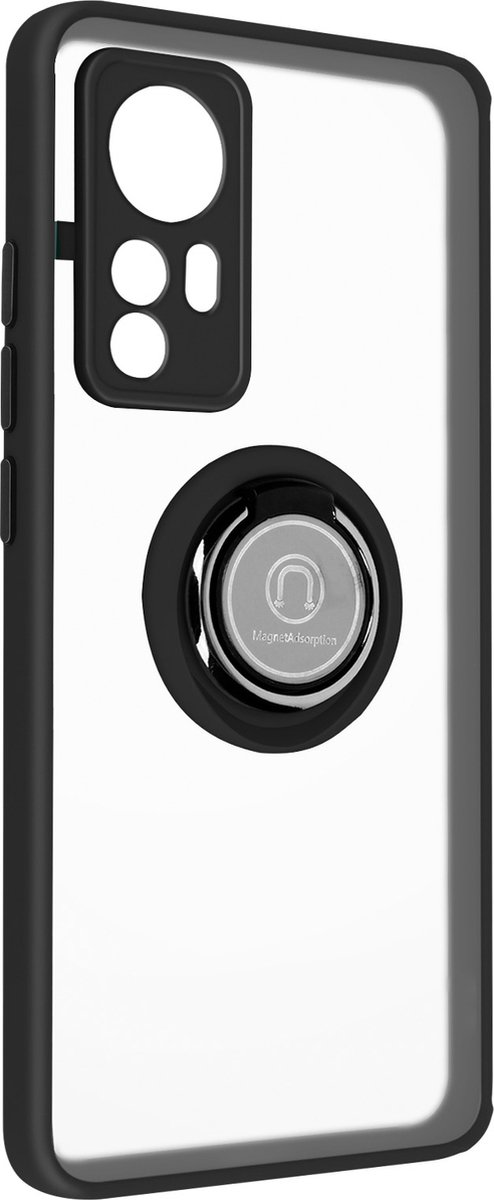 Geschikt voor Xiaomi 12/12X Bi-materiaal Case Ring Video-Ondersteuning zwart