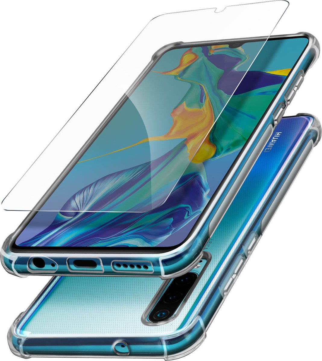 Pack Protection Geschikt voor Huawei P30 hoesje + transparant gehard glas