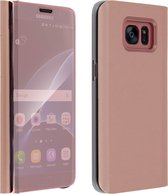 Clear View Geschikt voor Samsung Galaxy S7 Edge Hoes Spiegelklep Video Support roze