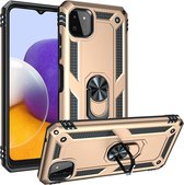 Ring Armor hoesje Geschikt voor Samsung Galaxy A22 5G - Goud - Draaibare standaard - Magneet - ZT Accessoires