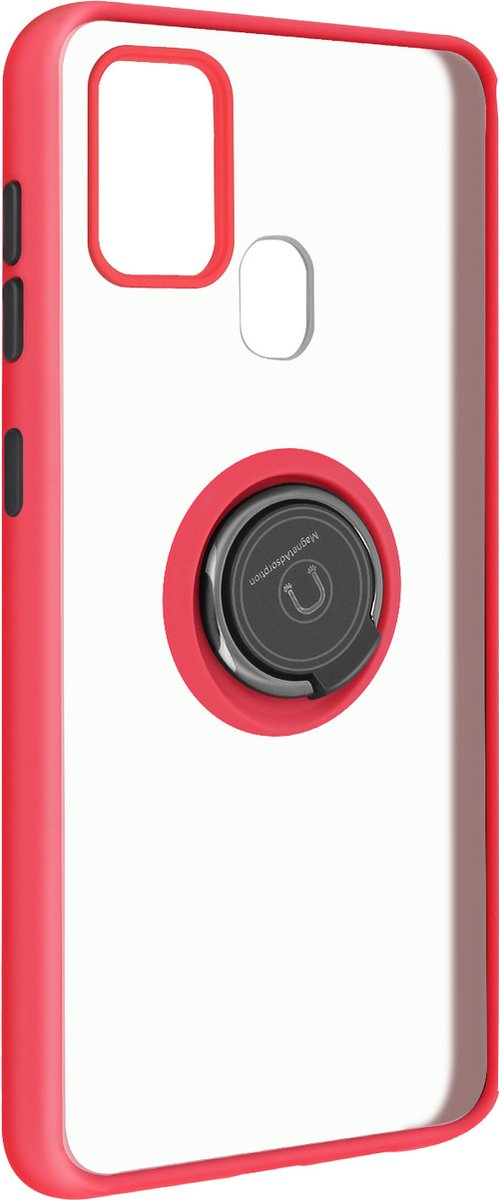 Geschikt voor Samsung Galaxy A21s Bi-materiaal Case Ring Video-Ondersteuning rood