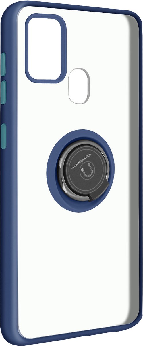 Geschikt voor Samsung Galaxy A21s Bi-materiaal Case Ring Video-Ondersteuning blauw