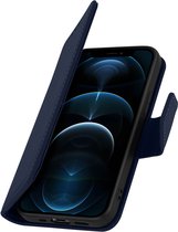 Geschikt voor Apple iPhone 12 Pro Max Leren Cover Kaarthouder Premium Stand Function blauw