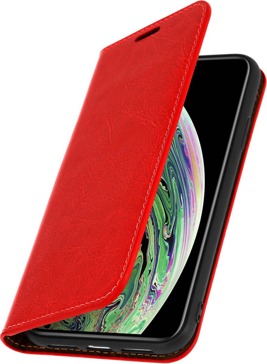 Avizar Étui pour Geschikt voor Apple iPhone XS Max Housse Cuir Portefeuille Fonction Support, Rood