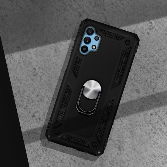 Convient pour Samsung Galaxy A32 5G Hybrid Case Support Vidéo Ring Noir