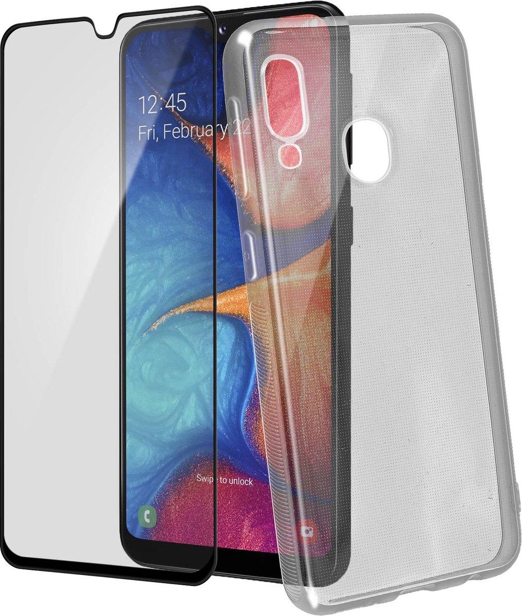 Geschikt voor Samsung Galaxy A20e-hoesje soepel siliconen gehard glas 9H zwart