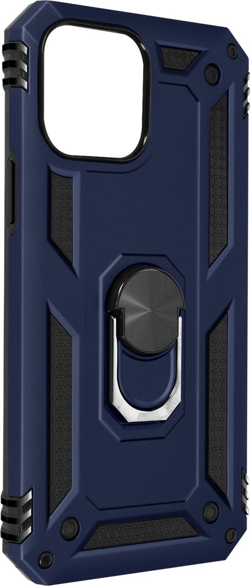 Avizar Hoesje Geschikt voor iPhone 13 Schokbestendig met Ringhouder Standfunctie, Blauw