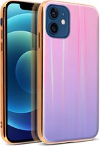 Geschikt voor Apple iPhone12 Mini Holographic Rainbow Hoesje Aurora Collection roze