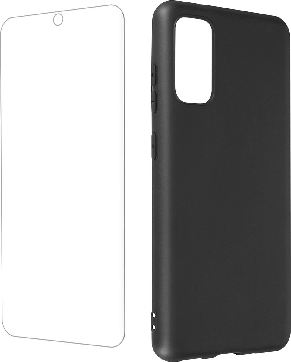Geschikt voor Samsung Galaxy S20 FE Soepele gel siliconen hoes en 9H gehard glas - zwart
