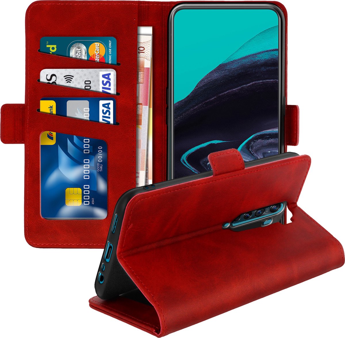 Geschikt voor Oppo Reno 2 Wallet Case Video-ondersteuningsfunctie rood