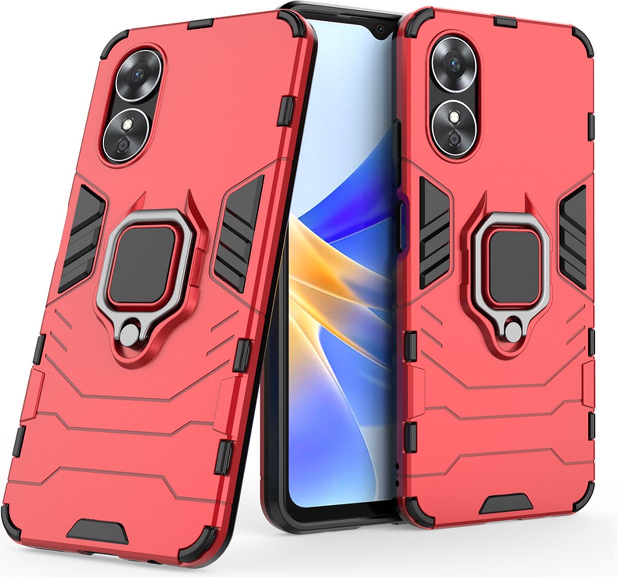 MobyDefend Hoesje - Geschikt voor Oppo A17 - Dubbelgelaagde Pantsercase Met Standaard - Rood