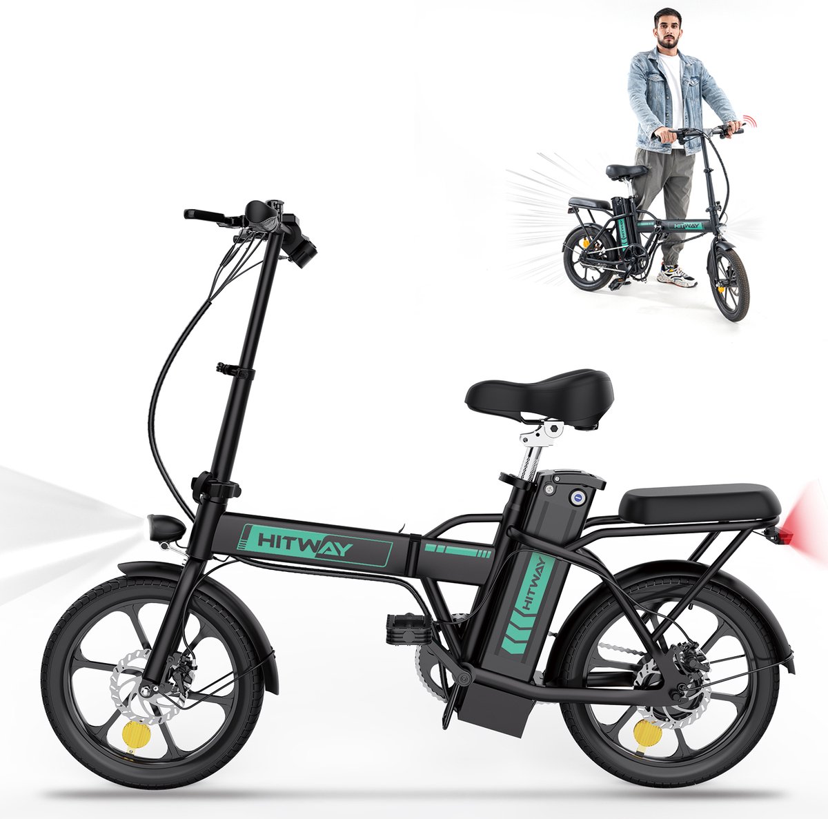 HITWAY E Bike elektrische fiets vouwfiets, 36V/8,4Ah accu, 250W motor, 25km/u, tot 35-70km, 16