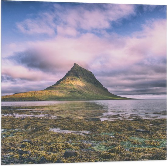 Vlag - Kirkjufell Berg - IJsland - 80x80 cm Foto op Polyester Vlag