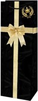 Kerst fles geschenktas 4 stuks - Zwart met gouden strik - 13 x 36 cm