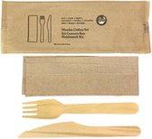 Ensemble de couverts jetables en bois 3 en 1 (couteau, fourchette et serviette kraft) dans un sac à couverts Kraft x 100 pièces