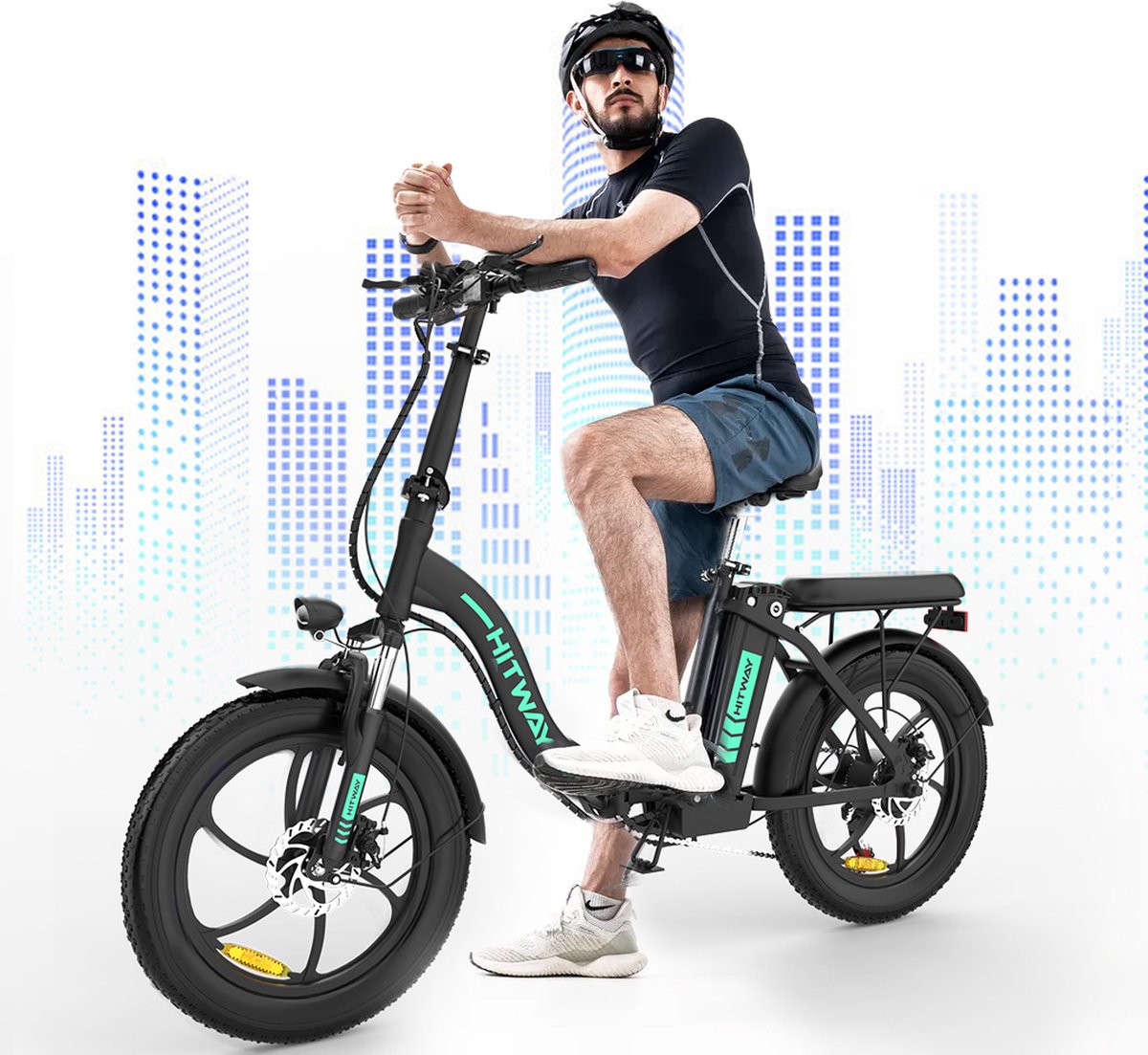 HITWAY E-Bike Elektrische Fiets 20 Inch Fat Tire E-Bicycle Vouwfiets, 250 W, 11,2 Ah Accu, Max. Bereik tot 35-90 km, offroad-mountainbike met Shimano 7-versnellingen, City EBike met slot,Groen zwart