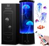 foto van MONDUO XL Lavalamp Incl. Afstandsbediening 3 Kwallen + 3 Vissen - Nachtlamp - Tafellamp - Bureaulamp - Geschikt voor kinderen en volwassenen - Nachtlampje kinderen - RGB Led lamp Neon - Oplaadbaar - Slaapkamer - Woonkamer - Sfeerlamp - Jellyfish Lamp