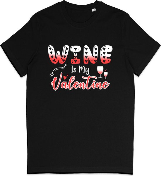 T Shirt Dames - Wijn Is Mijn Valentijn - Zwart - M