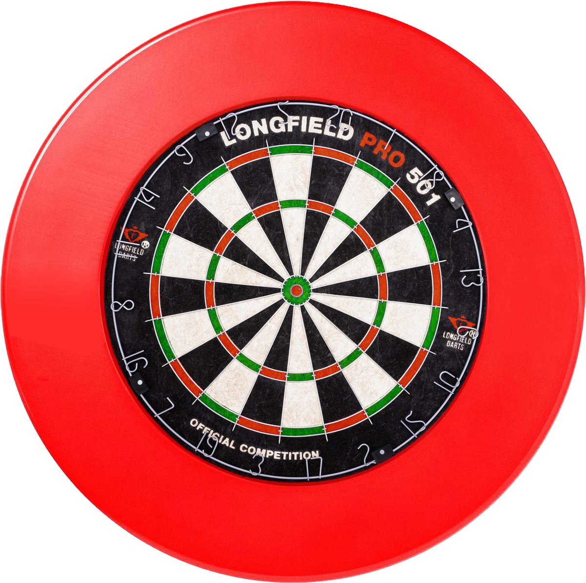 Dartboard Pro501 inclusief PU surround rood met 2 sets darts.