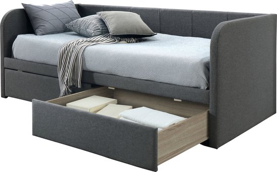Novio Sita - lit cabane - canapé-lit - avec 2 tiroirs - 90x200cm - gris foncé