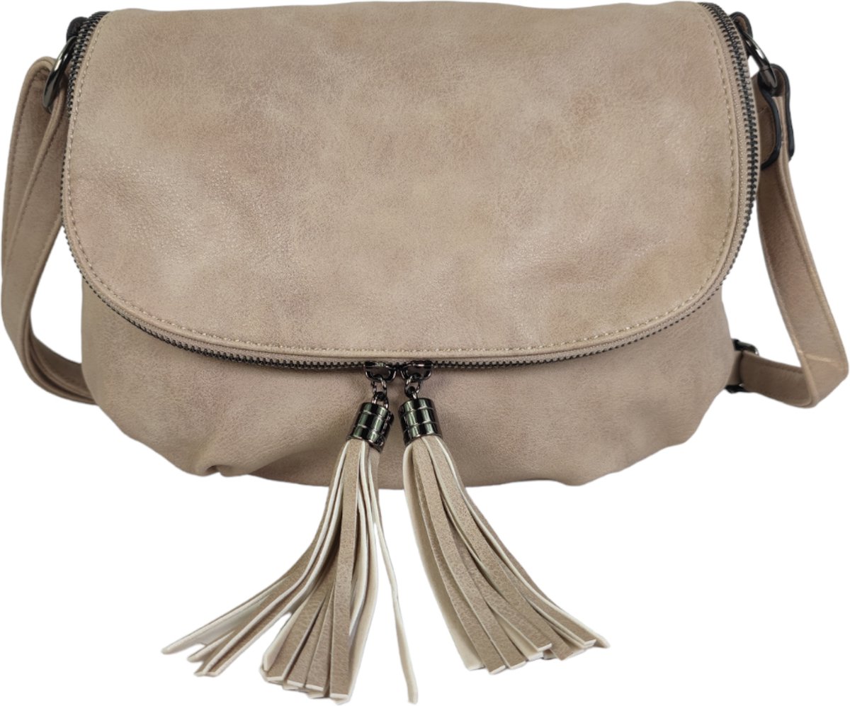 Flora&Co - Paris - Crossbody tas met flap - handig opbergvak in flap - soft - beige taupe