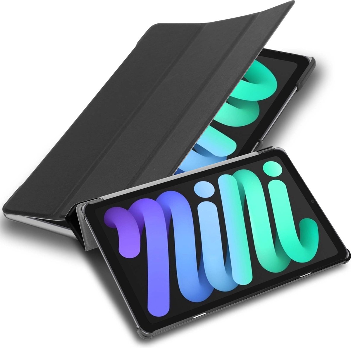 Cadorabo Tablet Hoesje voor Apple iPad MINI 6 (8.3 inch) in SATIJN ZWART - Ultra dun beschermend geval met automatische Wake Up en Stand functie Book Case Cover Etui