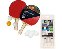 Sport Tafeltennis of ping pong setje - van 2 batjes - en 9x tafeltennisballetjes - sport - spelletjes - volwassenen en kinderen