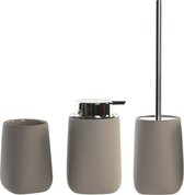 Items Toiletborstel in houder 41 cm met zeeppompje 14cm - taupe/beige