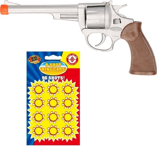 Cowboy speelgoed revolver/pistolet métal 8 coups avec 12x plaffers