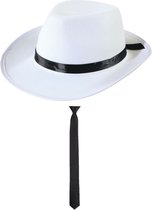 Toppers in concert - Boland - Verkleedkleding set witte gangster hoed en stropdas zwart