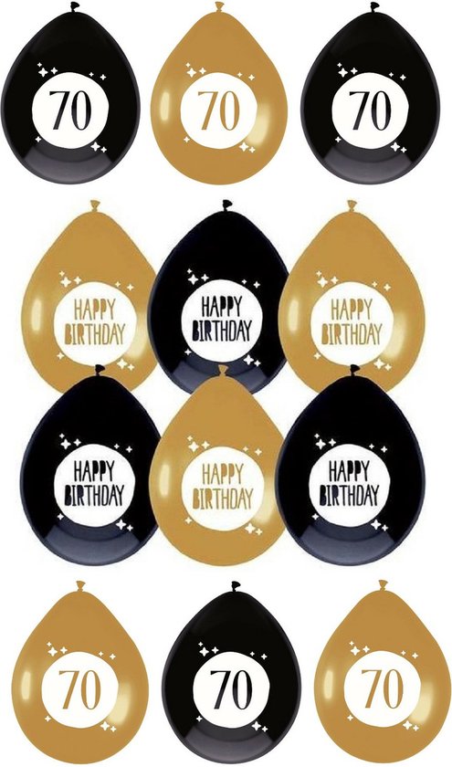 Haza - Feestartikelen verjaardag 70 jaar 36x mix ballonnen zwart/goud