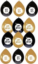 Haza - Feestartikelen verjaardag 18 jaar 36x mix ballonnen zwart/goud