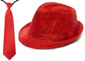 Toppers in concert - Boland - Verkleedkleding set - Glitter hoed/stropdas rood volwassenen