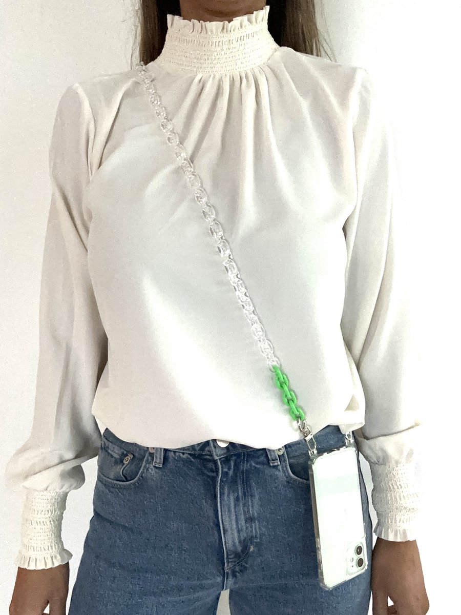 AFlavours universeel exclusief Telefoonkoord- Luxe Telefoonketting transparant groen glans- Crossover voor telefoon en tas- Tassenketting- Kerst cadeautje- Ketting telefoon fashion