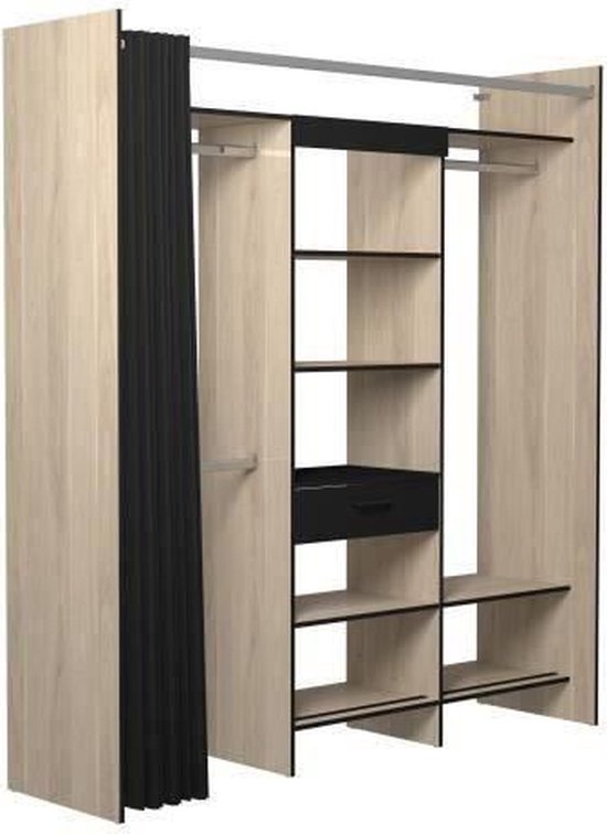 Ekipa -dressing avec rideau - 1 colonne + 1 tiroir + 6 étages + 3 placards  - chêne... | bol.com