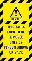 Tag & lock to be removed only by waarschuwingstag 80 x 150 mm