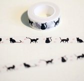 masking tape Zwarte Kat Pootjes decoratie washi papier tape - 15 mm x 10 m