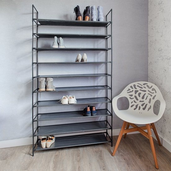 Life's Green Schoenenrek XXL - 50 paar schoenen – Schoenenkast met 10 niveaus – D27.5 x B99 x H180 cm - Schoenenbank met Stalen Frame - Opbergrek - Schoenen Opbergsysteem - Zwart