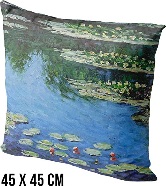 Allernieuwste® Kussen Waterlelies van Claude Monet - Kussenhoes polyester peach skin Perzikhuid - Kussenovertrek - Kleur 45 x 45 cm