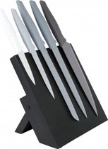 Bol.com Laodikya Home - Messenblok RVS MDF set van 5 messen extra scherp en duurzaam messenblok met sterke magneet zwart aanbieding