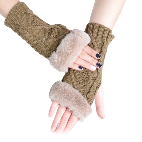 Winkrs - Bruine Polswarmers met nepbont - Vingerloze handschoenen Dames