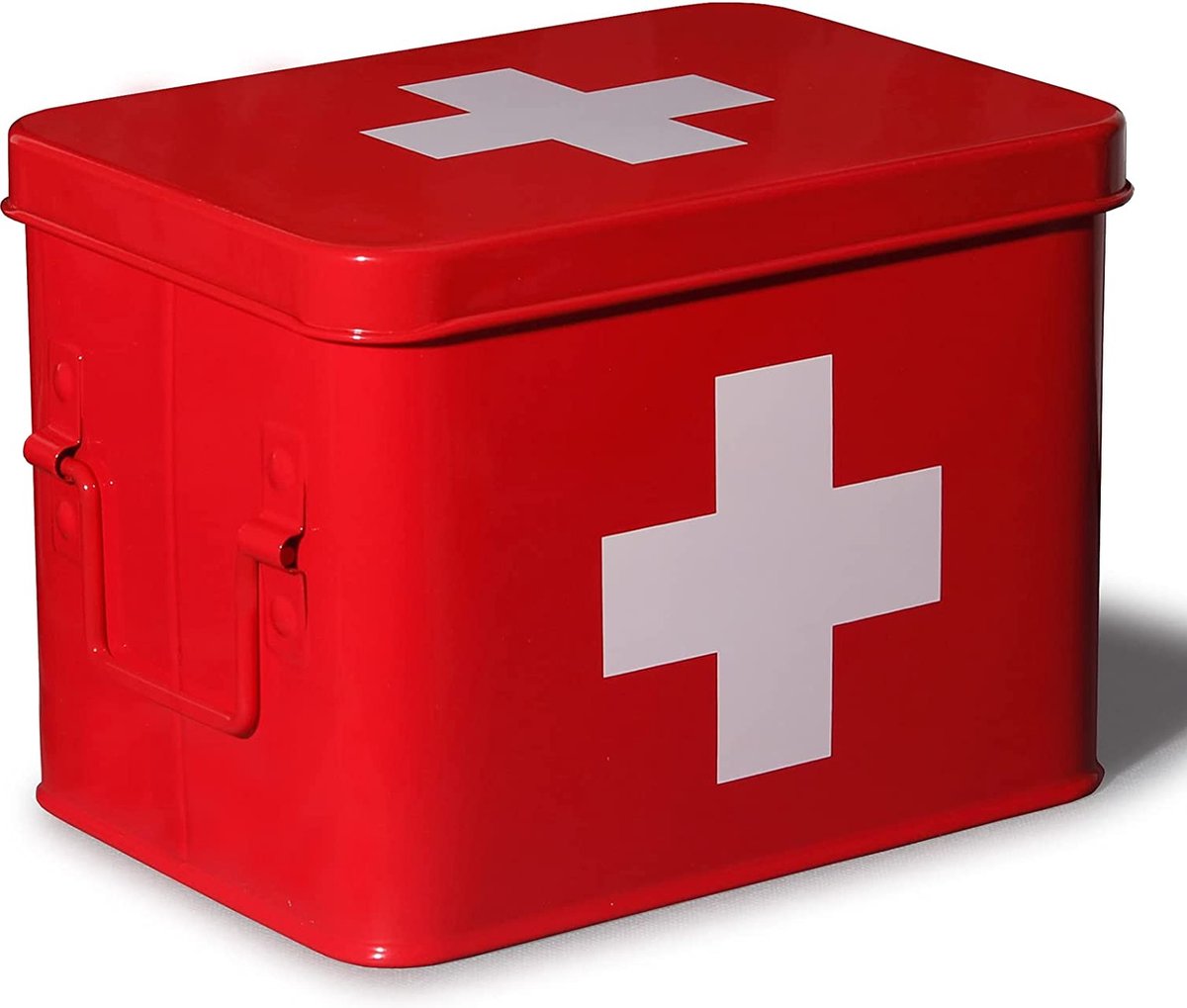 Theo&Cleo Medicijndoos, metaal, eerstehulpdoos, koffer, kast, medicijnkast, retro, medicijnkast, 22 x 16 x 16 cm, rood 22 cm