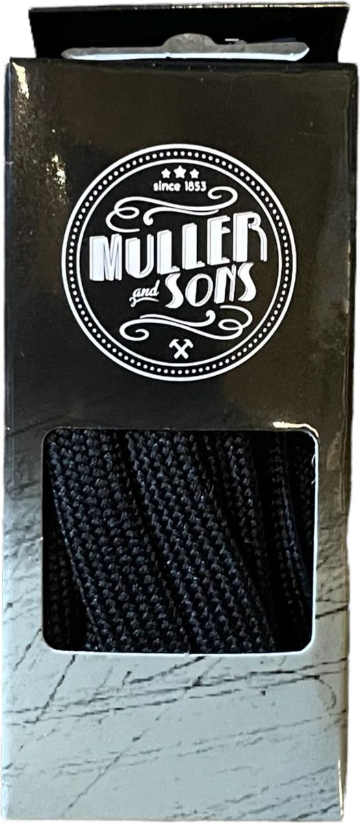 9mm Platte sneakerveter Muller and Sons in fraaie kleuren en combinaties - Zwart, 120cm